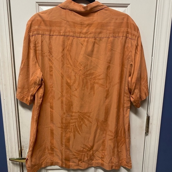 Caribbean Men orange button down  silk and cotton blend shirt sleeve  top size M - Picture 3 of 8
